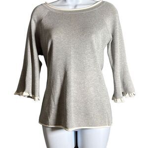 Vila Milano Women's 3/4 Raglan Sleeve Lettuce Cuffs Gray Sweatshirt Size Medium